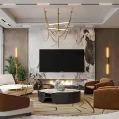 I believe luxury is found in the balance of comfort and elegance. In this living room concept, I combined a dramatic marble feature wall and a modern fireplace with plush, curved seating and layered lighting. The result is a sophisticated space that feels both grand for entertaining and cozy for quiet evenings.