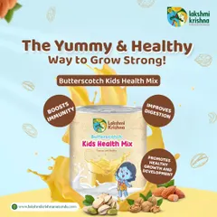 Our Butterscotch Kids Health Mix is the yummy and healthy way for your children to grow strong. It boosts immunity, improves digestion, and promotes healthy growth with ingredients like ragi, oats, and dates powder.