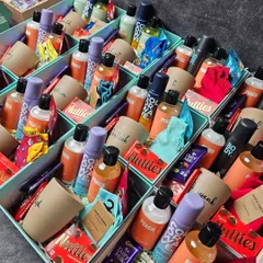 A large order of personalized bridesmaid and groomsmen hampers ready to go. We love creating these sets that bring so much joy to a wedding celebration.