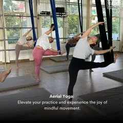 There's a special kind of joy in flying together. In my aerial yoga classes, we use the hammock to support our bodies, allowing us to explore new movements, build strength, and experience the freedom of mindful suspension.