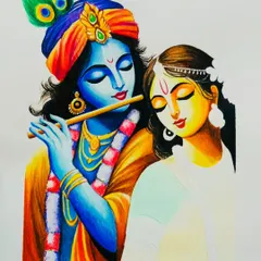 A fully colored and completed portrait of Radha and Krishna. I spent over 10 hours on this A3 size piece, using vibrant Brustro pencils to capture their divine and eternal love.