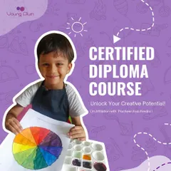 I offer a Certified Diploma Course in affiliation with Pracheen Kala Kendra for students serious about building a strong artistic foundation. This structured program, pictured here with a young student learning the color wheel, is a fantastic addition to any art portfolio.