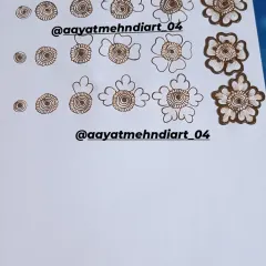 Repetition is key to building muscle memory. Here, we practice different variations of a simple five-petal flower, which is a core element in many Arabic and Indian mehendi designs.