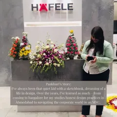 Pankhuri's story: I've always been that quiet kid with a sketchbook, dreaming of a life in design. My journey has taken me from Bangalore to Ahmedabad and into the corporate world, learning so much along the way.