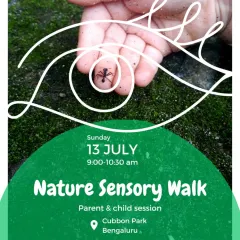 This poster for our Nature Sensory Walk captures the essence of the experience: slowing down, looking closer, and discovering the world through a child's senses.