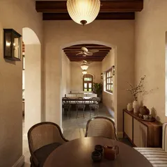 An intimate nook within the Alibaug café, designed to evoke a sense of calm and warmth. Through the use of arched doorways and earthy textures, we created a series of interconnected spaces that feel both cozy and open, inviting quiet moments.