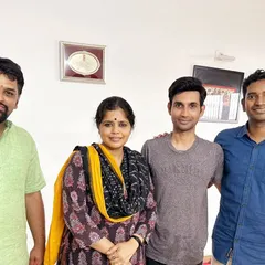 With the wonderful musicians who will be supporting my performance at the Madras Music Academy. Their artistry is essential to bringing the performance to life.