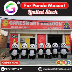 Our Fur Panda Mascots are a bestseller. We keep them in stock, as shown here outside our Delhi shop, so you can order and receive them quickly for any occasion.