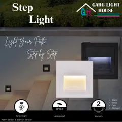 This image features our waterproof step lights, which are essential for safety and ambiance on staircases and walkways. They are available with or without motion sensors from top brands like Wipro and Midas.