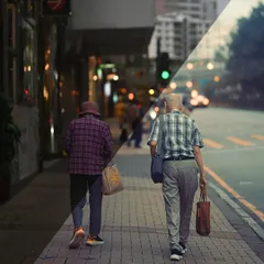 A before-and-after look at the editing process for the photo of the elderly couple. My editing aims to bring out the emotion and cinematic quality of the scene, enhancing the natural light and colors to tell a more powerful story.
