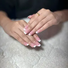 You can never go wrong with a classic. Here, I’ve shaped the nails into a clean square and applied a timeless French tip, a perfect example of simple, elegant gel nail extensions.