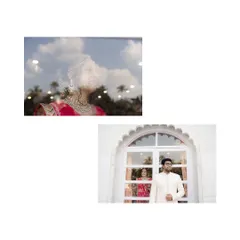 A creative collage using reflections and architectural framing. These portraits of Amanda and Ankur play with perspective to create artistic and memorable images.