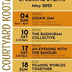 Our upcoming events for May, showcasing a mix of games, music, and film. We curate a diverse calendar to keep our community engaged and entertained.