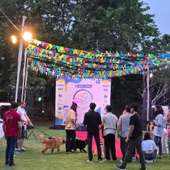 Our farm is the perfect venue for large community pet events and meet-ups. This photo is from a fantastic collaboration with BIG FM, where dozens of pets and their parents gathered for a day of fun, games, and socializing on our spacious lawns. We can handle everything from simple get-togethers to fully staged events.