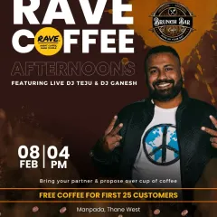 The poster for a unique "Rave Coffee Afternoons" event. This shows my versatility in playing for different concepts, not just nighttime parties.