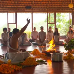 Every teacher training course begins with a traditional Puja ceremony. This sacred fire ritual, led by a local priest, is performed to remove obstacles and invoke blessings, setting a powerful and positive intention for the journey ahead.