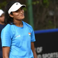 Making my debut for India in the Billie Jean King Cup. Here I am playing doubles, fighting for every point with my partner. The experience of competing alongside the best in the country was unforgettable.