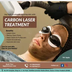 Say hello to smooth, glowing skin with our Carbon Laser Treatment. This graphic explains how the treatment provides an instant glow, reduces open pores, and purifies the skin for a smoother feel and improved tone.