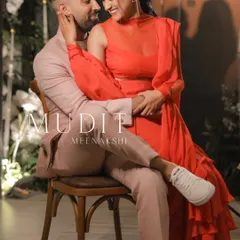An intimate and romantic portrait of the couple at their engagement or reception event in Thailand.