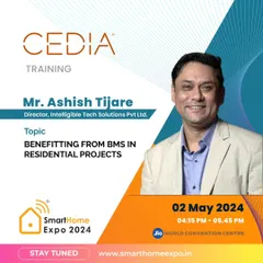 We contribute to industry education through CEDIA training sessions. Here, our director, Ashish Tijare, is featured as a speaker at the Smart Home Expo 2024, sharing his expertise on leveraging Building Management Systems (BMS) in residential projects.