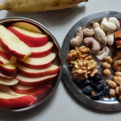 A simple, wholesome start to my day: fresh fruits and nuts. This is the kind of food that provides sustained energy for my Sadhana and teaching sessions.