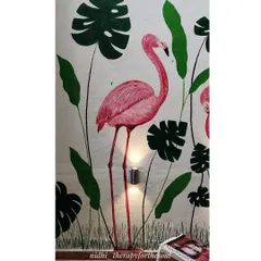 A close-up of one of the pink flamingos, showing the detailed feather textures I painted to give the birds a sense of life and movement.