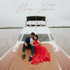 A touch of glamour for a destination shoot in Goa. Posing on a yacht, this shot is all about capturing the couple's confident style against the expansive water, creating a feeling of luxury and adventure.