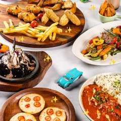 A feast fit for a king, or at least a very hungry kid. Our kids' menu features mini pizzas, fries, nuggets, and a sizzling brownie.