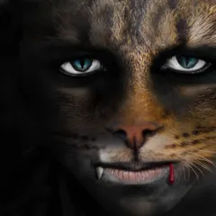This is a duplicate of a surreal digital artwork, created by blending and painting over multiple photos. This piece merges human and animal features to create a dark, fantasy-inspired character.