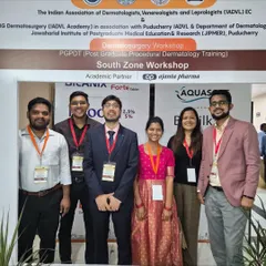 Posing with fellow faculty members at the Post Graduate Procedural Dermatology Training workshop. It is always inspiring to connect with and learn from esteemed colleagues in the field.