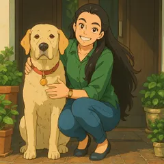 This is an illustration of me with my beloved Hugo. He was one of my first taste testers and the inspiration for everything I do. My mission is to ensure every dog is loved and fed with the same high standards I had for him.