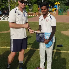 One of my players receiving a token of appreciation from a New Zealand cricketer after our practice match. These interactions are incredibly motivating.