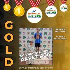 Aarez Asif shines with 2 Golds and 2 Silvers at the CBSE North Zone Swimming Championship, dominating in the 50m Freestyle and 50m Backstroke events.