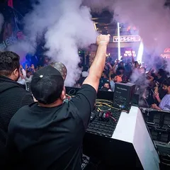 A view from our side of the decks. The energy from a packed club is what fuels our back-to-back sets.