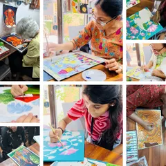 A collage showcasing the vibrant life inside our studio. We are proud to have nurtured countless artists, from young children to senior citizens, over the past 26 years.