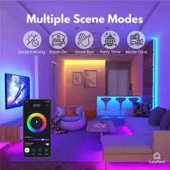 Your home should match your mood. I help you create custom lighting scenes for any occasion, from a chill movie night to a full-on party. This image showcases the different modes you can set up, all controllable with a single tap on your phone.