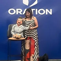 With Granny at the Oration 2024 conference. Even in a corporate setting, her bold humor is a huge hit.