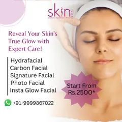 I offer a wide range of expert facials to reveal your skin's true glow. This graphic lists some of my most popular options, including the HydraFacial, Carbon Facial, and Insta Glow Facial.