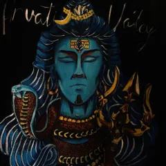 A close-up of the Lord Shiva portrait. This view lets you appreciate the detailed line work in his hair, the texture on the serpent, and the careful shading that gives his face dimension.