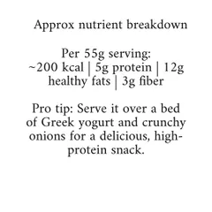 The approximate nutrient breakdown for my Ragi Chivda, showing it's a balanced snack with protein, healthy fats, and fiber.