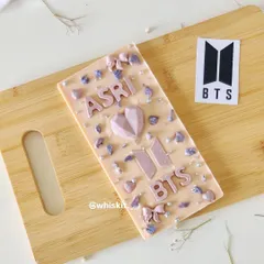 A custom BTS-themed chocolate bar from 2022. I love creating personalized chocolate bars for fans of all kinds.