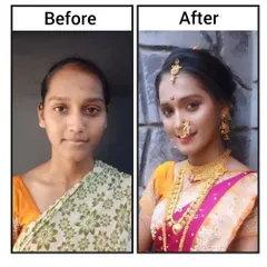 The power of a great makeover. This before and after shows a complete transformation into a traditional bride, showcasing how the right makeup and hair can make you feel absolutely radiant and confident.
