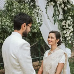 A beautiful moment between the bride and groom. Our serene, natural environment is the perfect canvas for capturing timeless wedding memories.