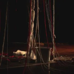 Another look at the stage for 'MEDEA'. The visual elements and the sound design had to work together to create a feeling of dread and confinement. Every piece of the set inspired an element of the audio.