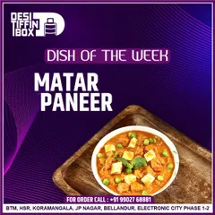 This week's special is the classic Matar Paneer. It's a comforting curry made with soft paneer and sweet green peas in a savoury tomato gravy, a favourite in every North Indian household.