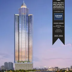 This image showcases the award-winning design for One Marina, recognized as Best Residential High Rise Architecture in India. The 74-storey tower is a landmark of architectural excellence, crafted for elevated living.