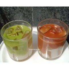 For the beverage lovers, I make these realistic drink candles. Here are my iced matcha latte and iced coffee candles, both made with layered soy wax to create a stunning visual effect.