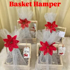 My Christmas Basket Hamper, beautifully wrapped and ready for gifting. These can be customized with a selection of my homemade goodies, including cakes, cookies, and jams.