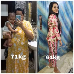 A fantastic post-pregnancy weight loss transformation. This new mom went from 71kg to 61kg by joining our classes, showing it's possible to get back in shape with the right support.