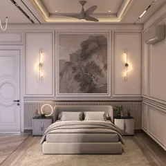 Designed for the grandparents, this room exudes timeless warmth and comfort. Classic wall moldings, elegant sconce lighting, and a calm, neutral color palette create a serene and traditional space.